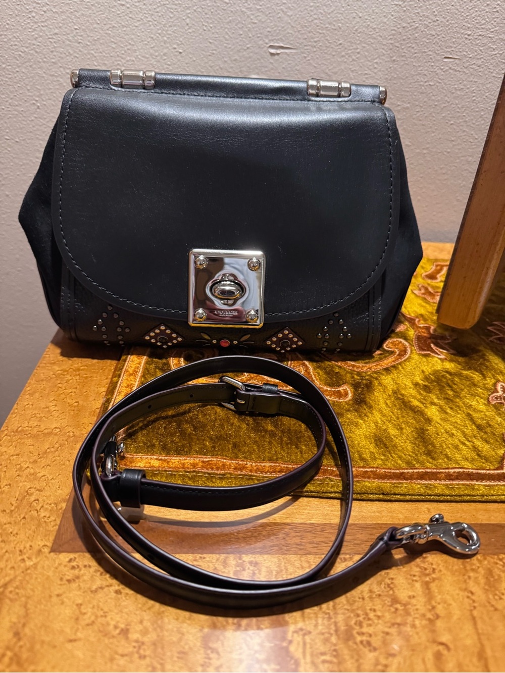 Coach Black Leather Satchel with Silver-Tone Turn Lock
